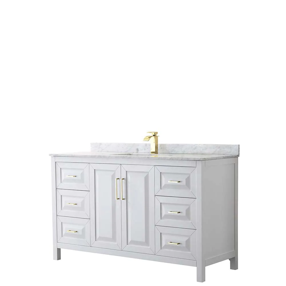 Daria 60 Inch Single Bathroom Vanity in White - Brushed Gold Trim