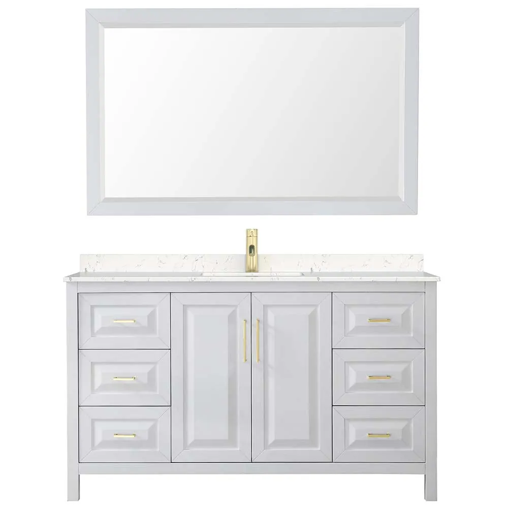 Daria 60 Inch Single Bathroom Vanity in White - Brushed Gold Trim