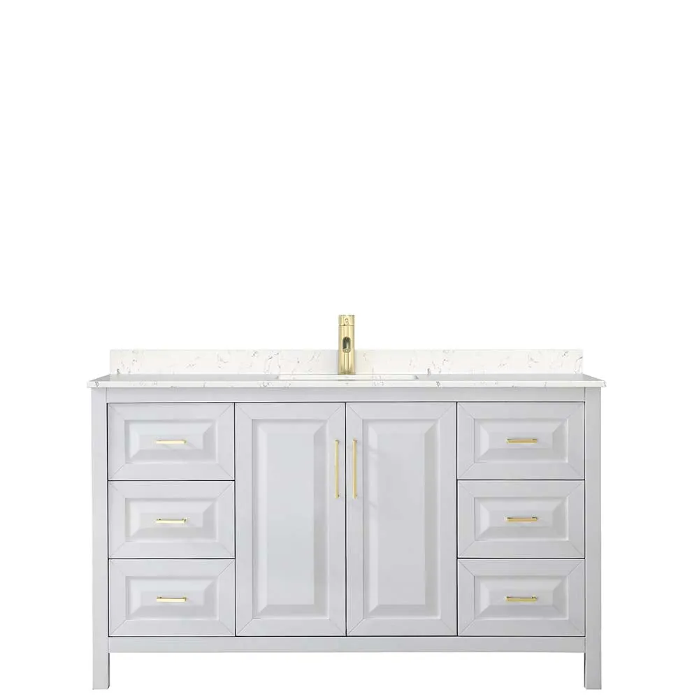 Daria 60 Inch Single Bathroom Vanity in White - Brushed Gold Trim