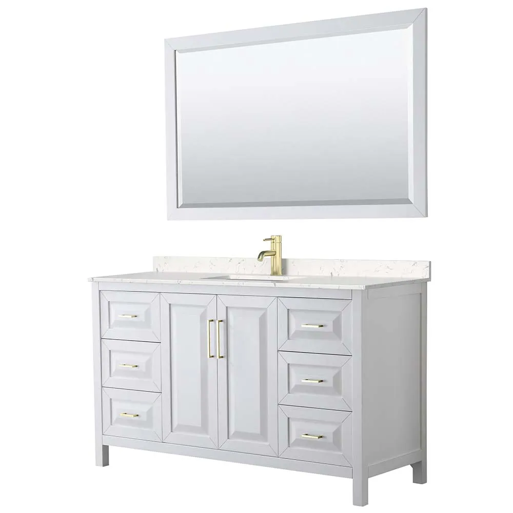 Daria 60 Inch Single Bathroom Vanity in White - Brushed Gold Trim