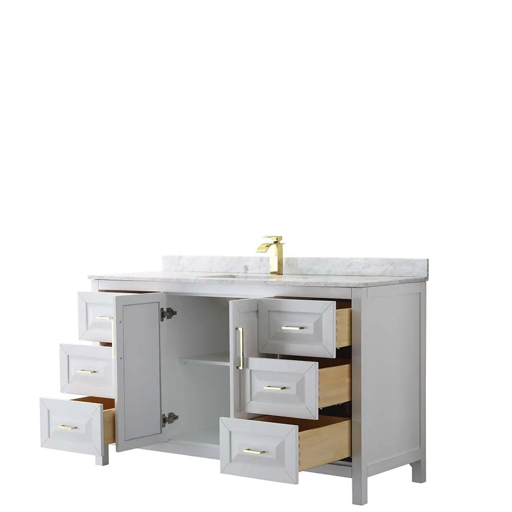 Daria 60 Inch Single Bathroom Vanity in White - Brushed Gold Trim