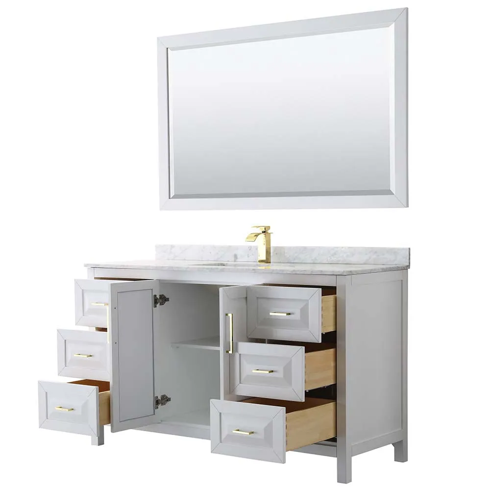 Daria 60 Inch Single Bathroom Vanity in White - Brushed Gold Trim