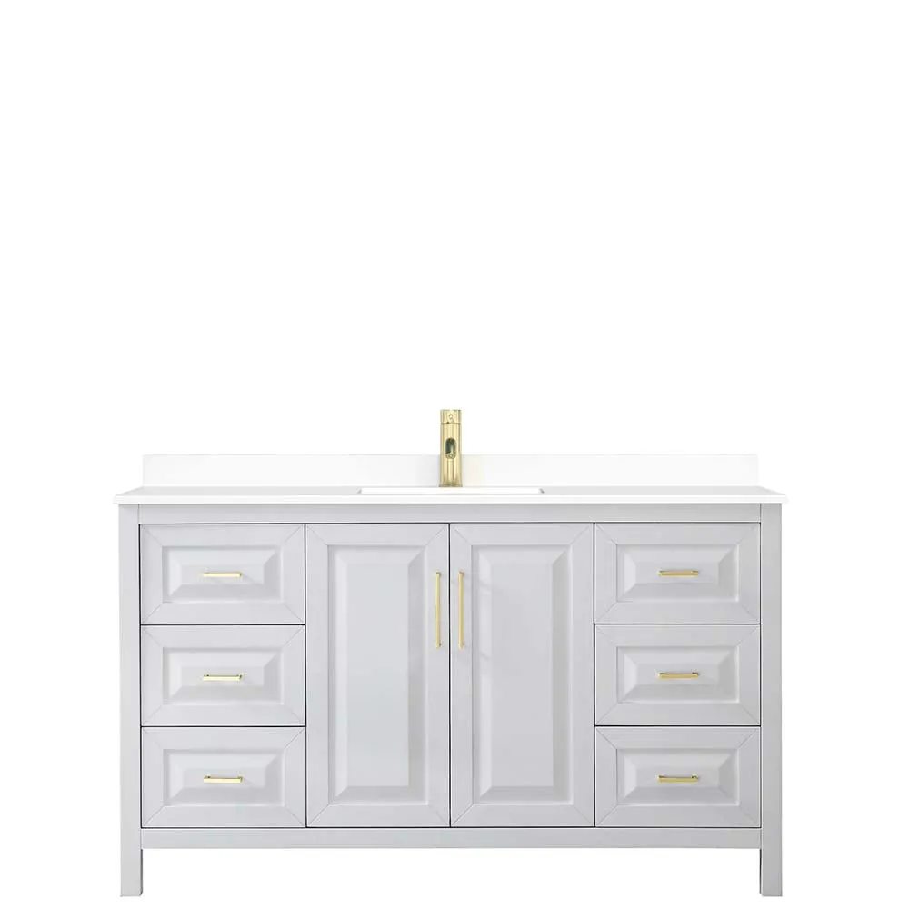 Daria 60 Inch Single Bathroom Vanity in White - Brushed Gold Trim