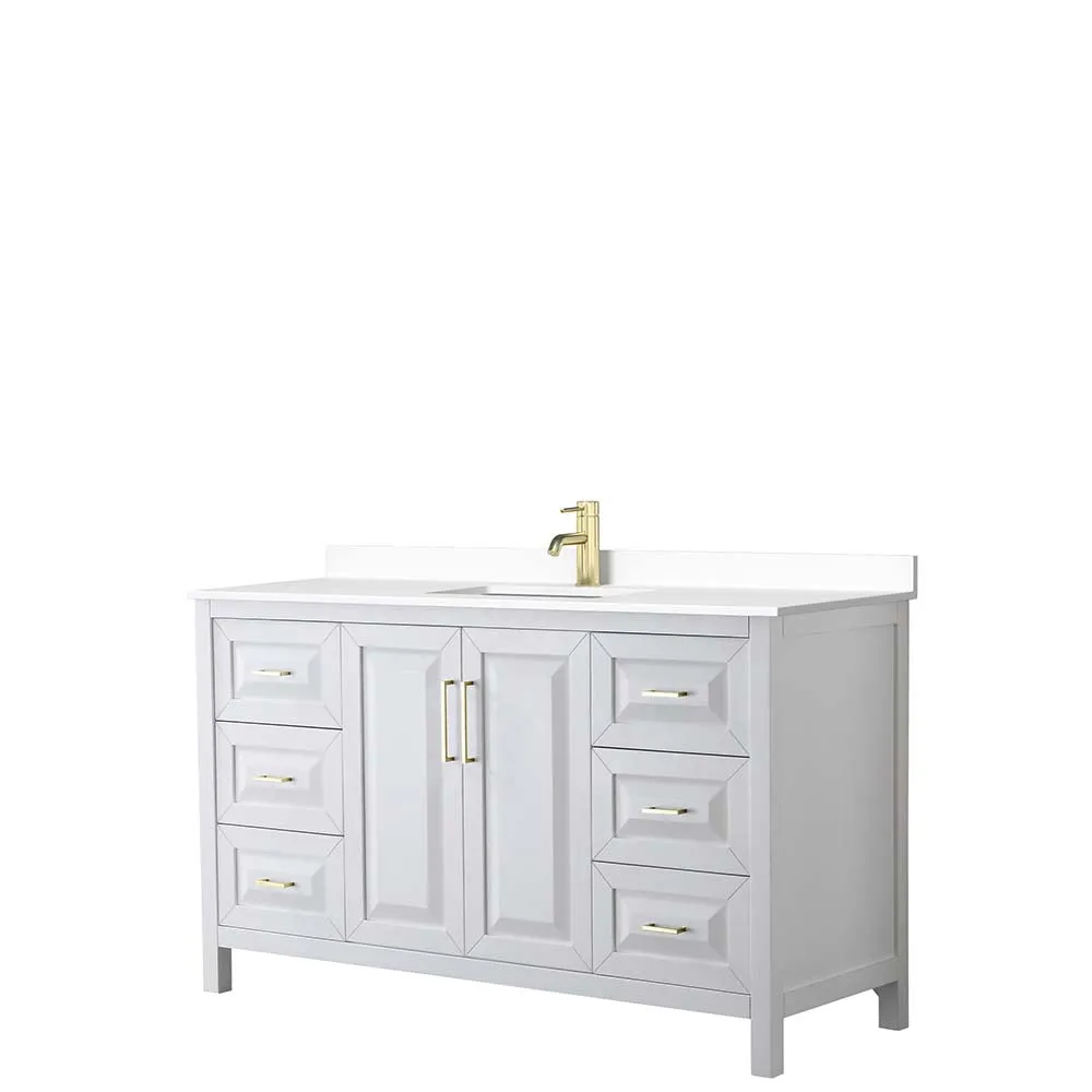 Daria 60 Inch Single Bathroom Vanity in White - Brushed Gold Trim