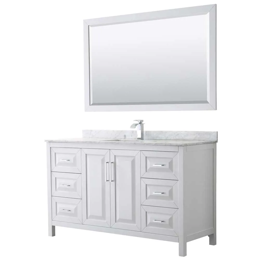 Daria 60 Inch Single Bathroom Vanity in White - Polished Chrome Trim