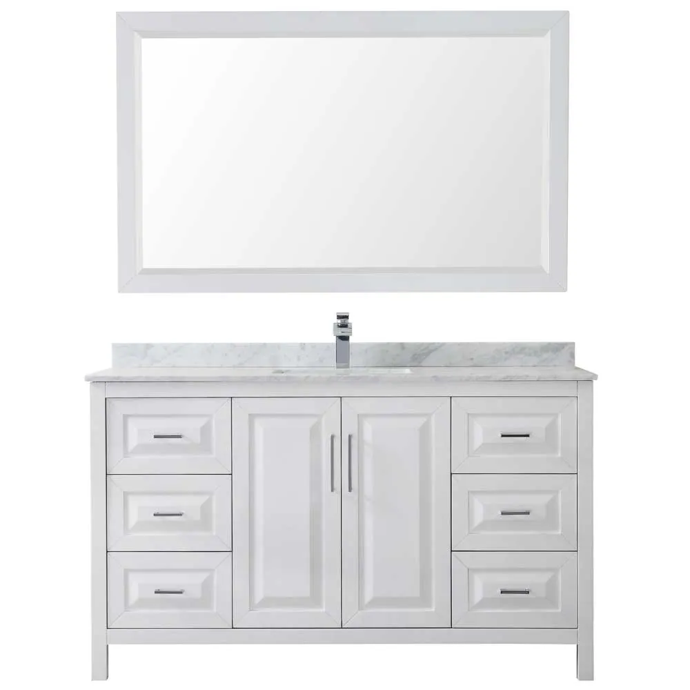 Daria 60 Inch Single Bathroom Vanity in White - Polished Chrome Trim