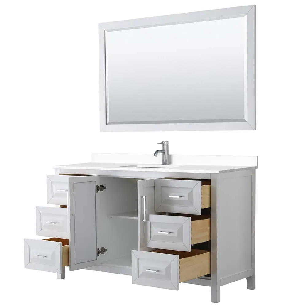 Daria 60 Inch Single Bathroom Vanity in White - Polished Chrome Trim