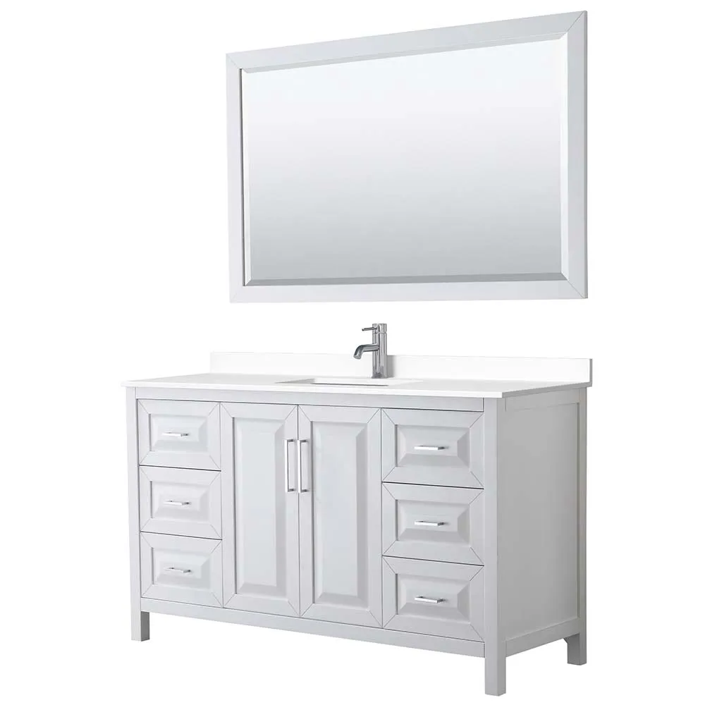 Daria 60 Inch Single Bathroom Vanity in White - Polished Chrome Trim