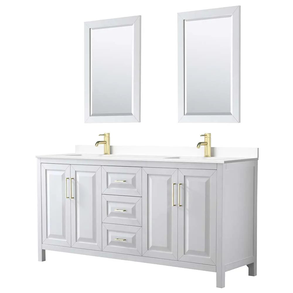 Daria 72 Inch Double Bathroom Vanity in White - Brushed Gold Trim