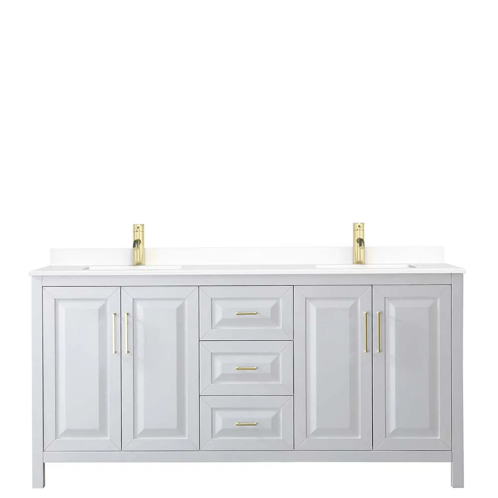 Daria 72 Inch Double Bathroom Vanity in White - Brushed Gold Trim