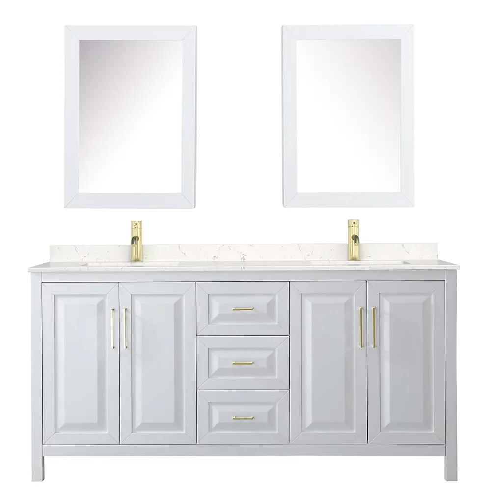 Daria 72 Inch Double Bathroom Vanity in White - Brushed Gold Trim