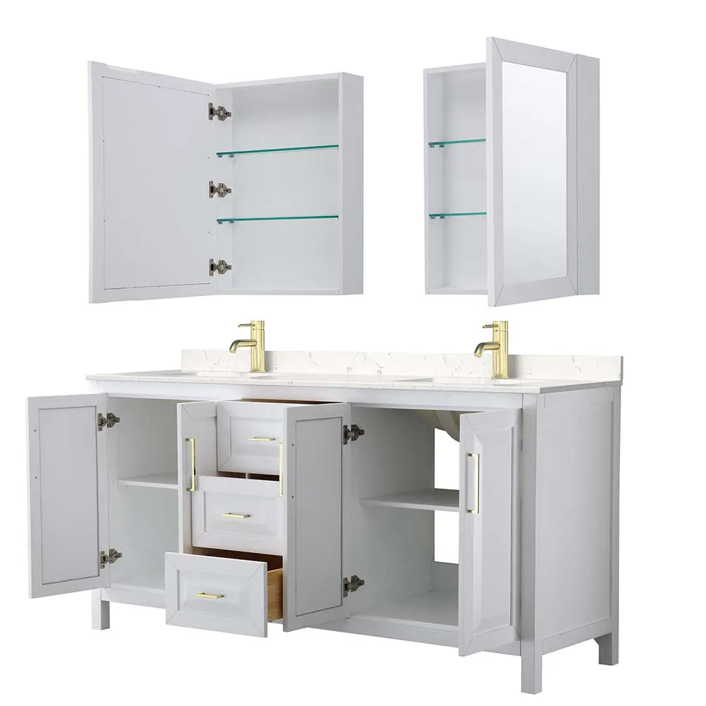 Daria 72 Inch Double Bathroom Vanity in White - Brushed Gold Trim