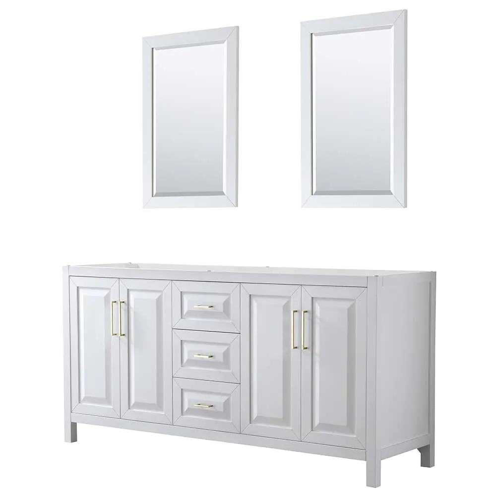 Daria 72 Inch Double Bathroom Vanity in White - Brushed Gold Trim