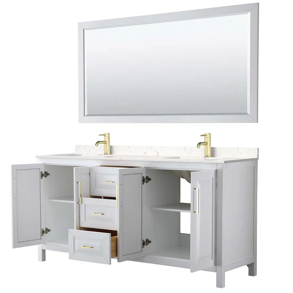 Daria 72 Inch Double Bathroom Vanity in White - Brushed Gold Trim