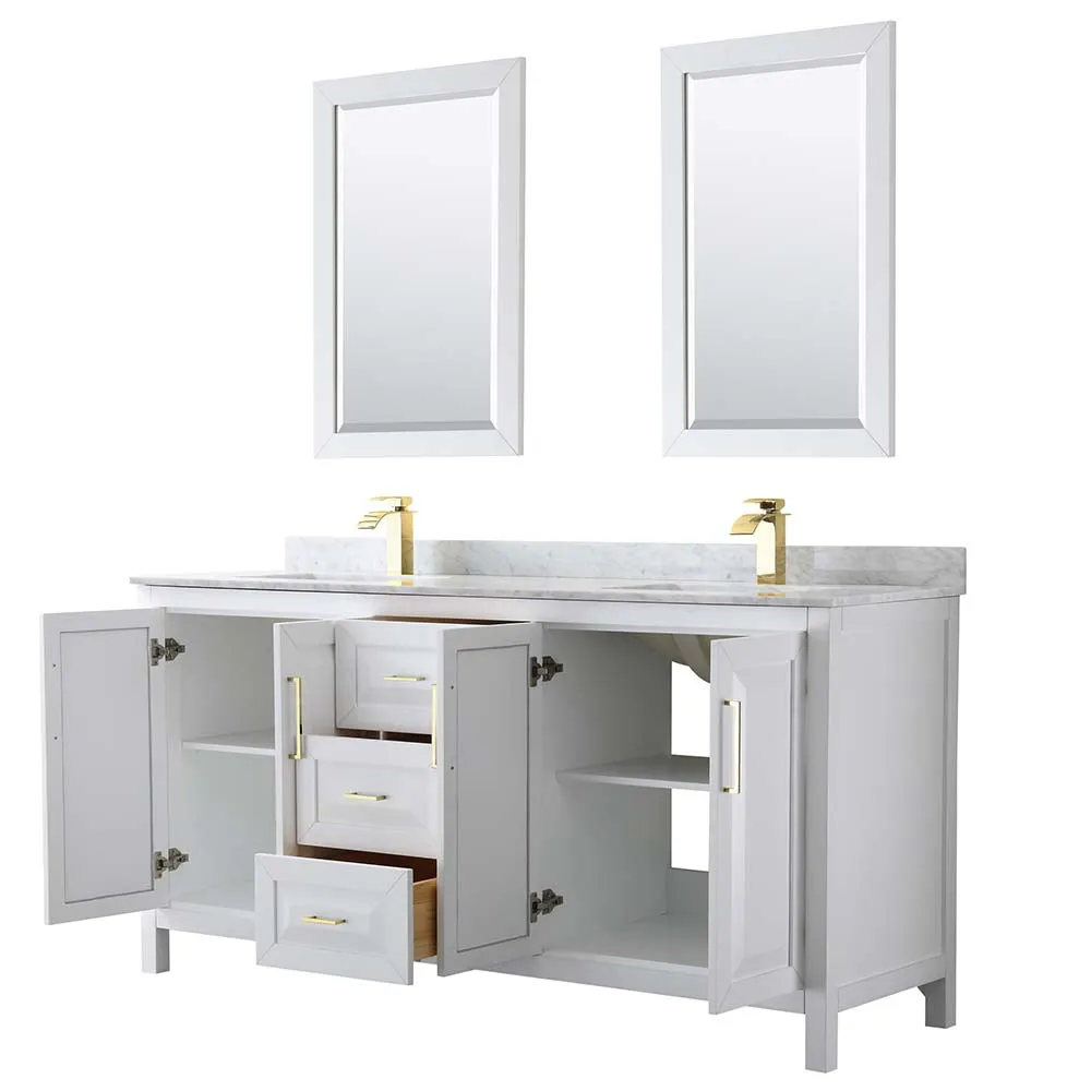 Daria 72 Inch Double Bathroom Vanity in White - Brushed Gold Trim