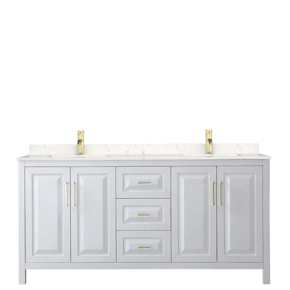 Daria 72 Inch Double Bathroom Vanity in White - Brushed Gold Trim