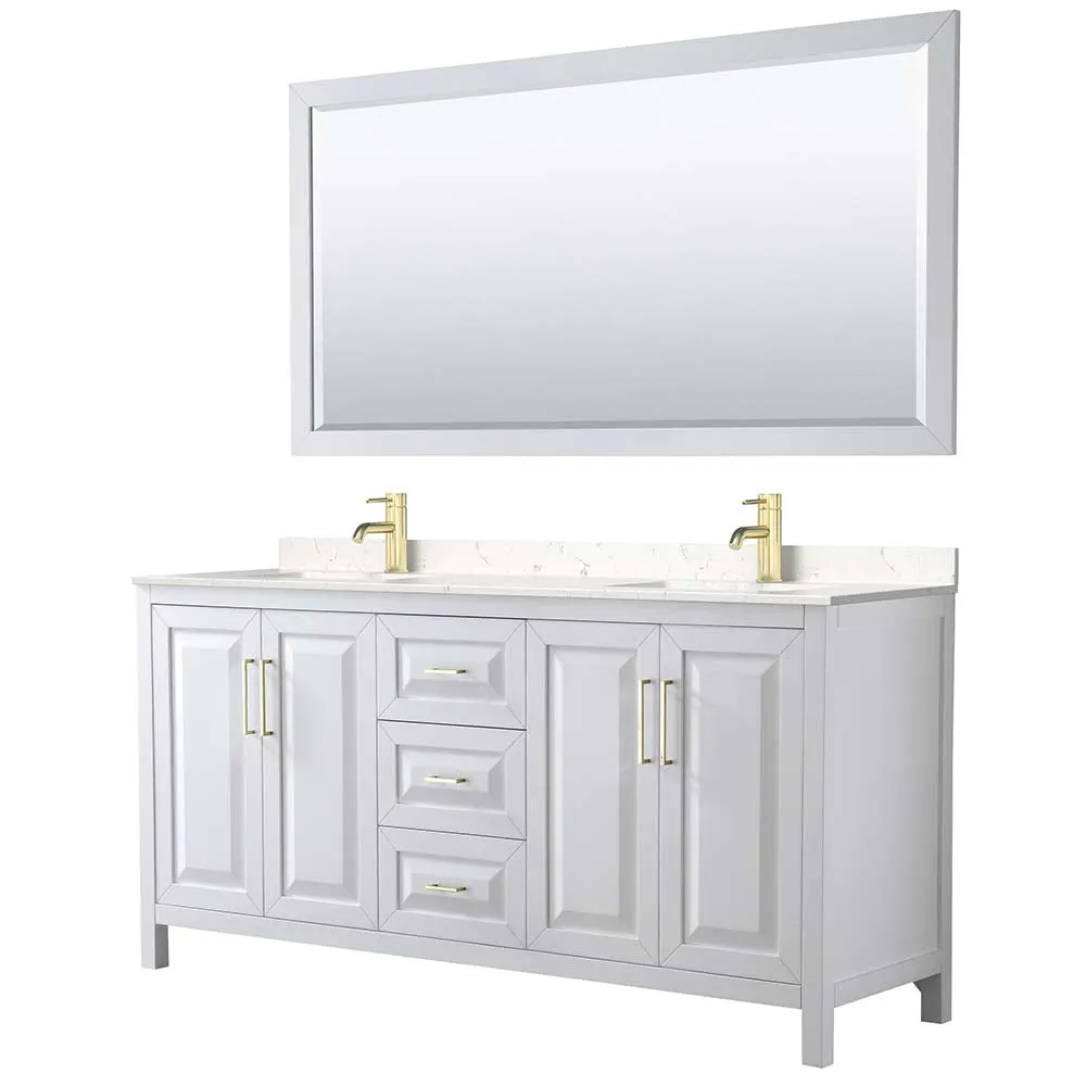 Daria 72 Inch Double Bathroom Vanity in White - Brushed Gold Trim