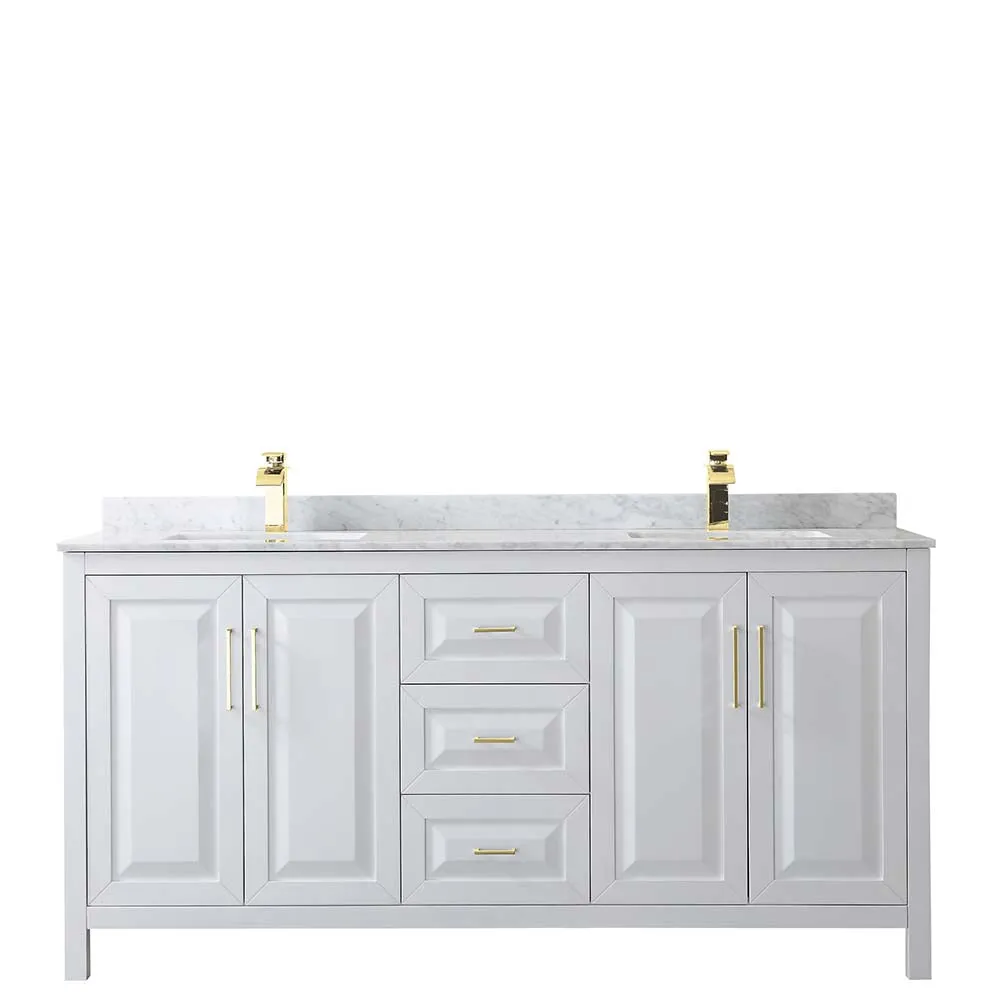 Daria 72 Inch Double Bathroom Vanity in White - Brushed Gold Trim