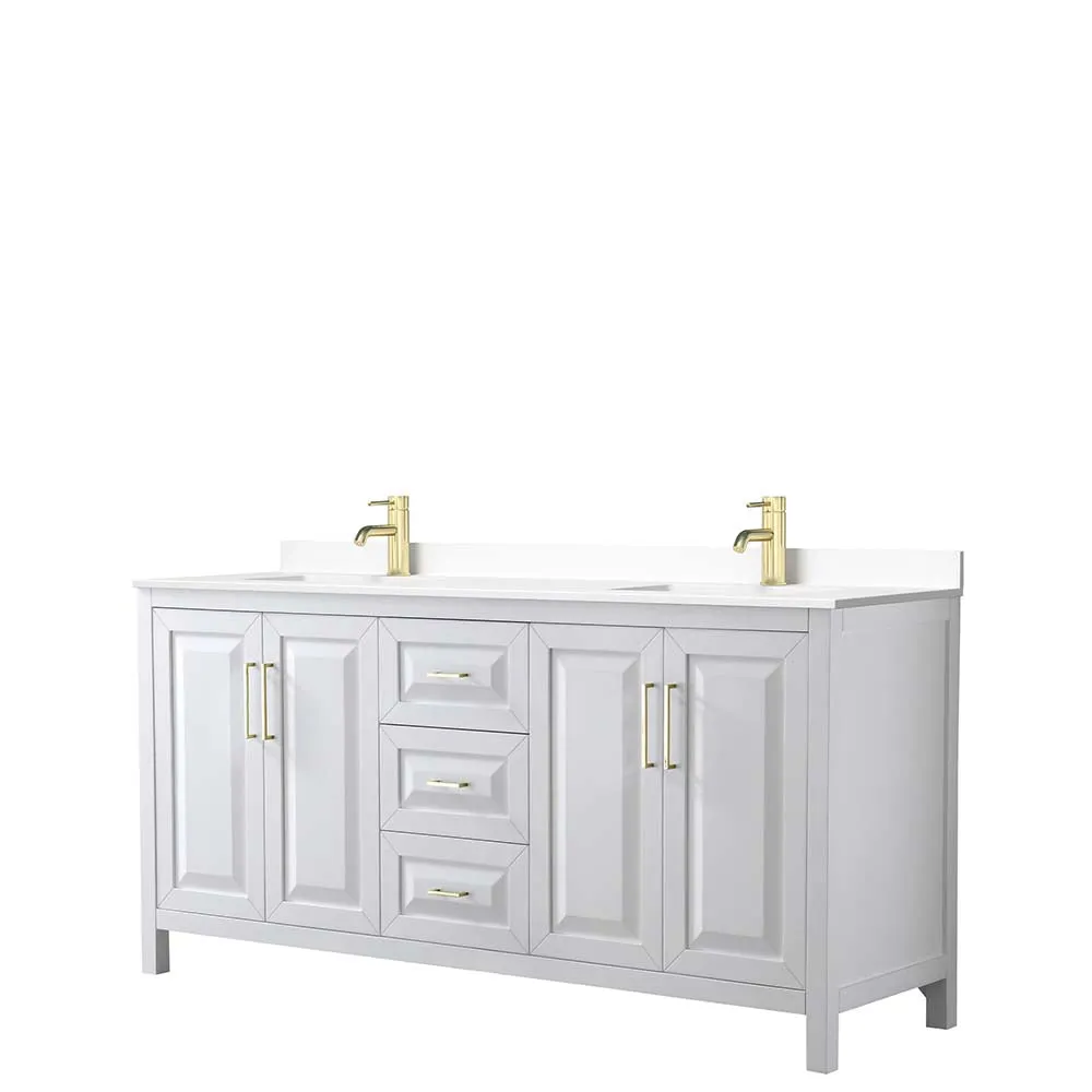 Daria 72 Inch Double Bathroom Vanity in White - Brushed Gold Trim