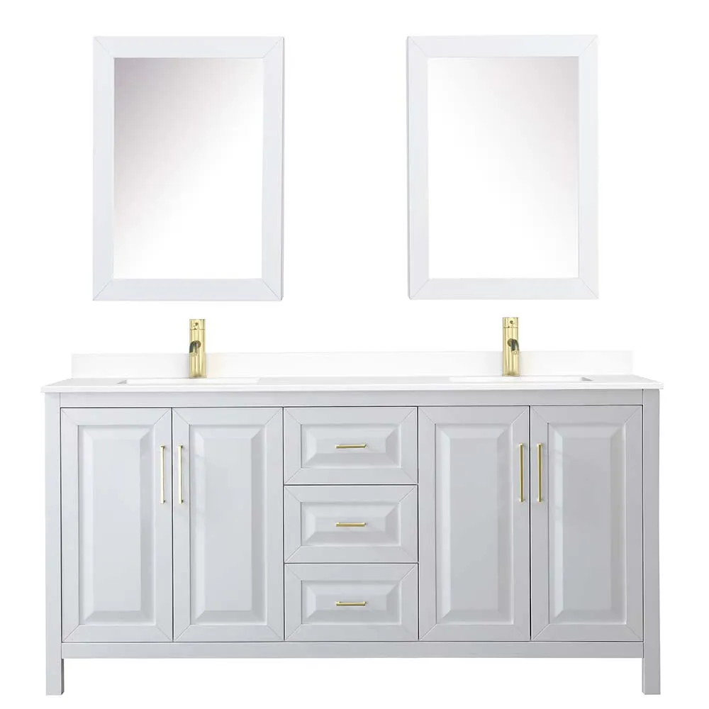 Daria 72 Inch Double Bathroom Vanity in White - Brushed Gold Trim