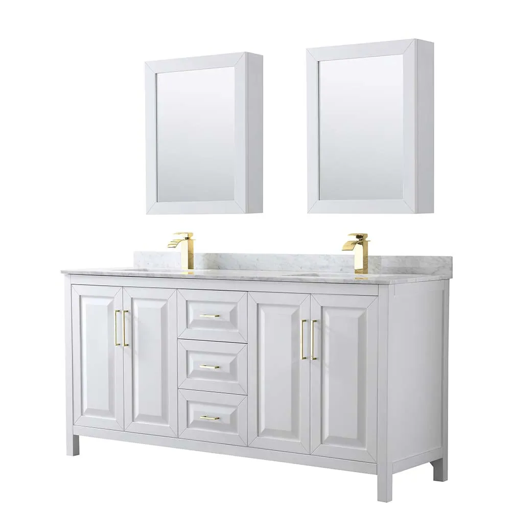 Daria 72 Inch Double Bathroom Vanity in White - Brushed Gold Trim
