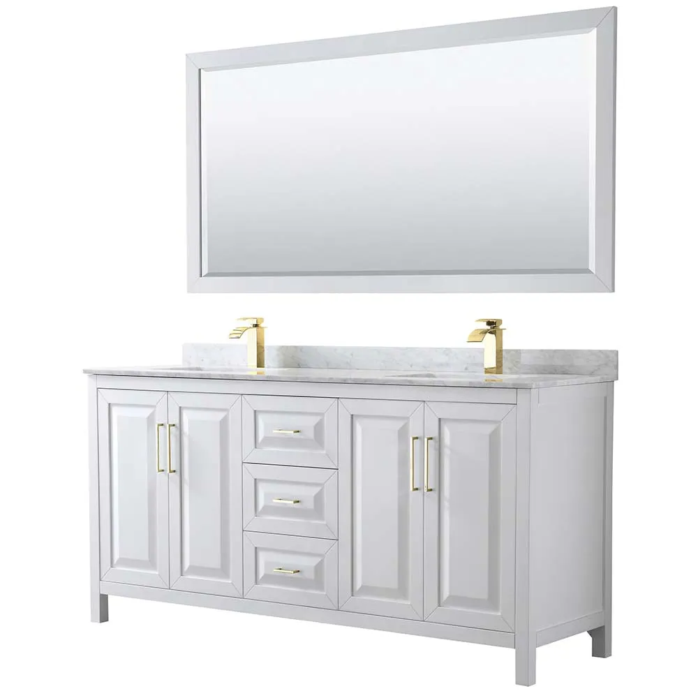 Daria 72 Inch Double Bathroom Vanity in White - Brushed Gold Trim