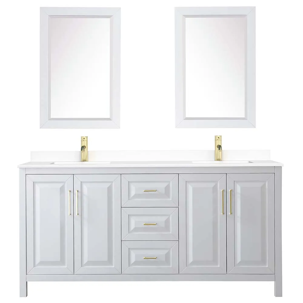 Daria 72 Inch Double Bathroom Vanity in White - Brushed Gold Trim