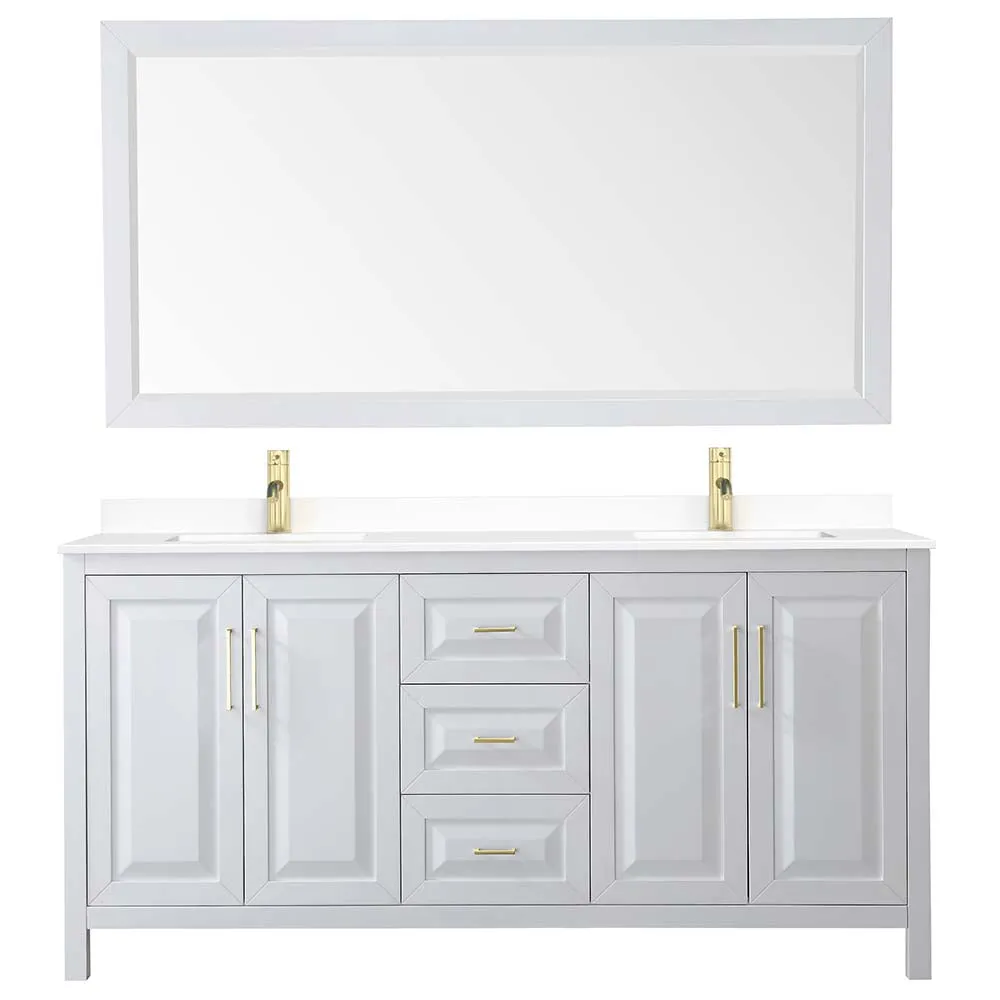Daria 72 Inch Double Bathroom Vanity in White - Brushed Gold Trim
