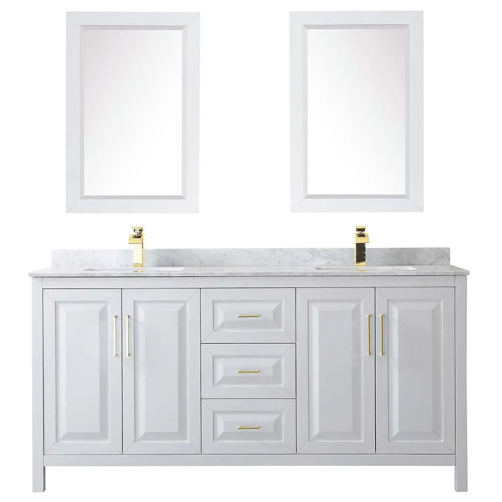 Daria 72 Inch Double Bathroom Vanity in White - Brushed Gold Trim