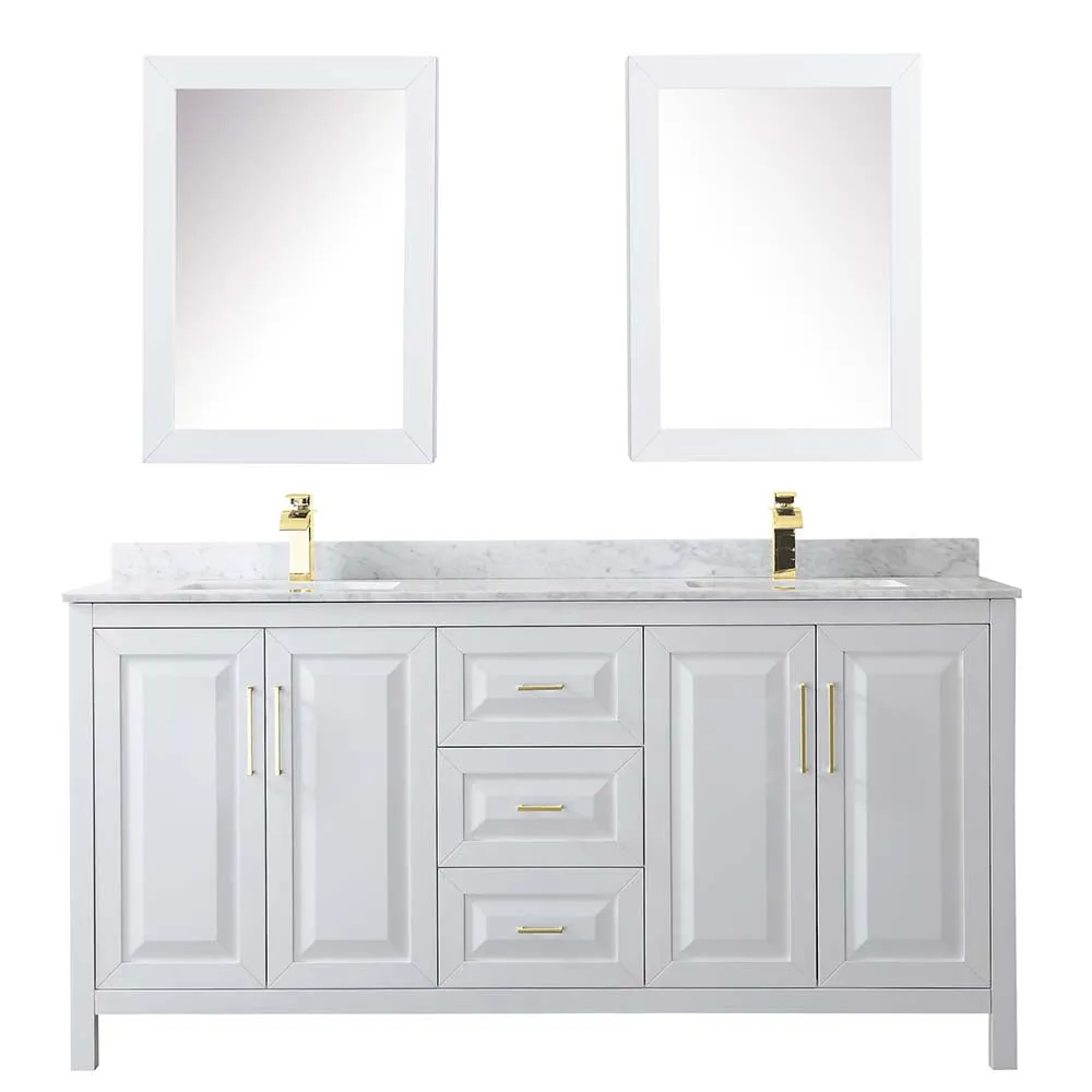 Daria 72 Inch Double Bathroom Vanity in White - Brushed Gold Trim