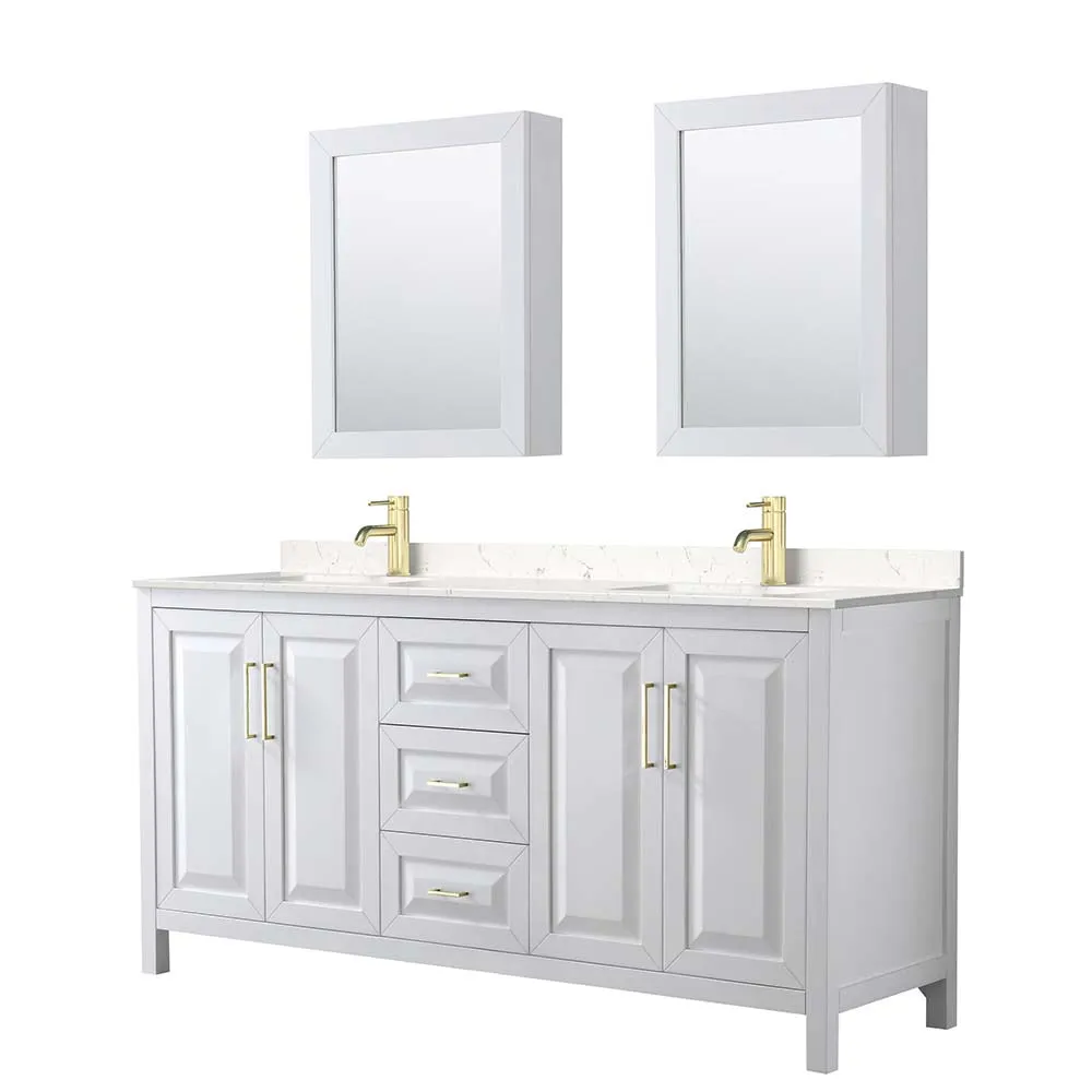 Daria 72 Inch Double Bathroom Vanity in White - Brushed Gold Trim