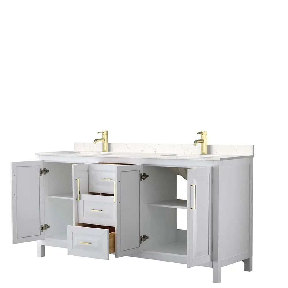Daria 72 Inch Double Bathroom Vanity in White - Brushed Gold Trim