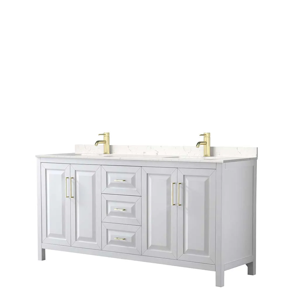 Daria 72 Inch Double Bathroom Vanity in White - Brushed Gold Trim