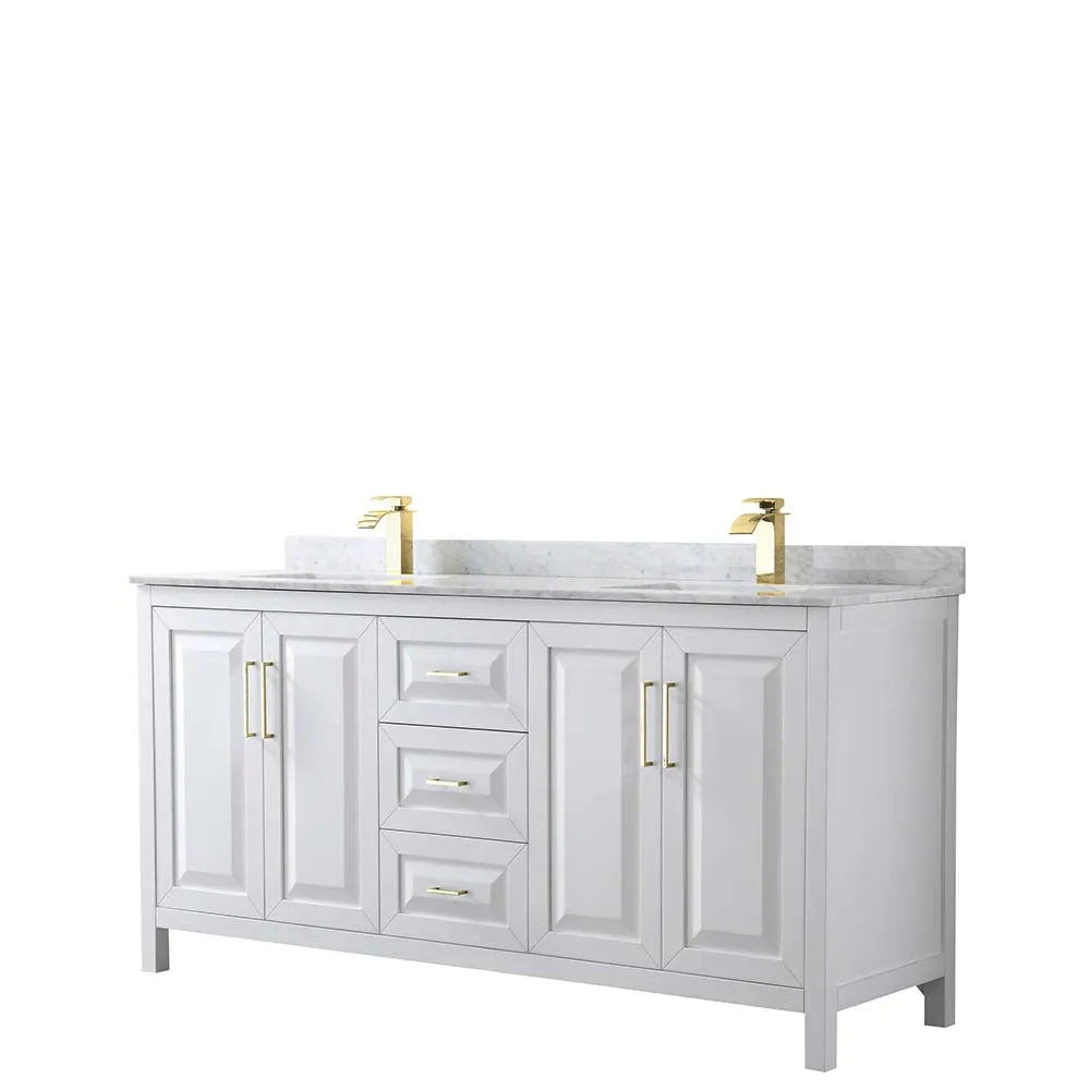 Daria 72 Inch Double Bathroom Vanity in White - Brushed Gold Trim