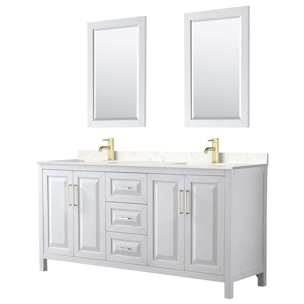 Daria 72 Inch Double Bathroom Vanity in White - Brushed Gold Trim
