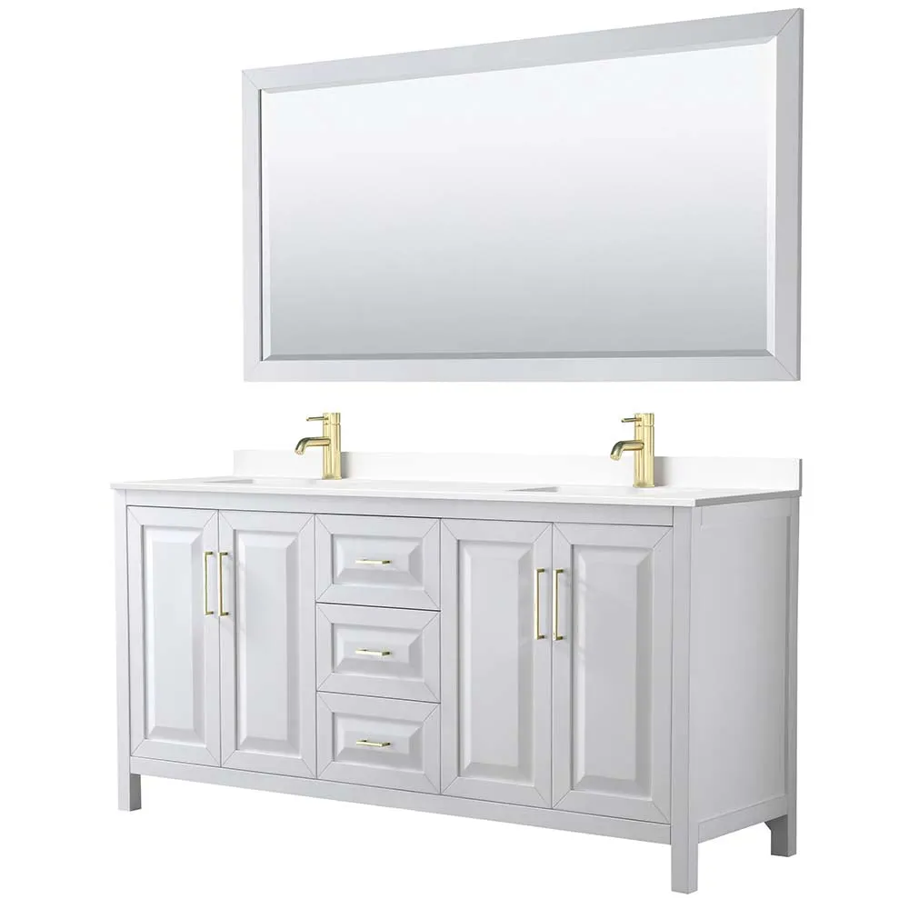Daria 72 Inch Double Bathroom Vanity in White - Brushed Gold Trim