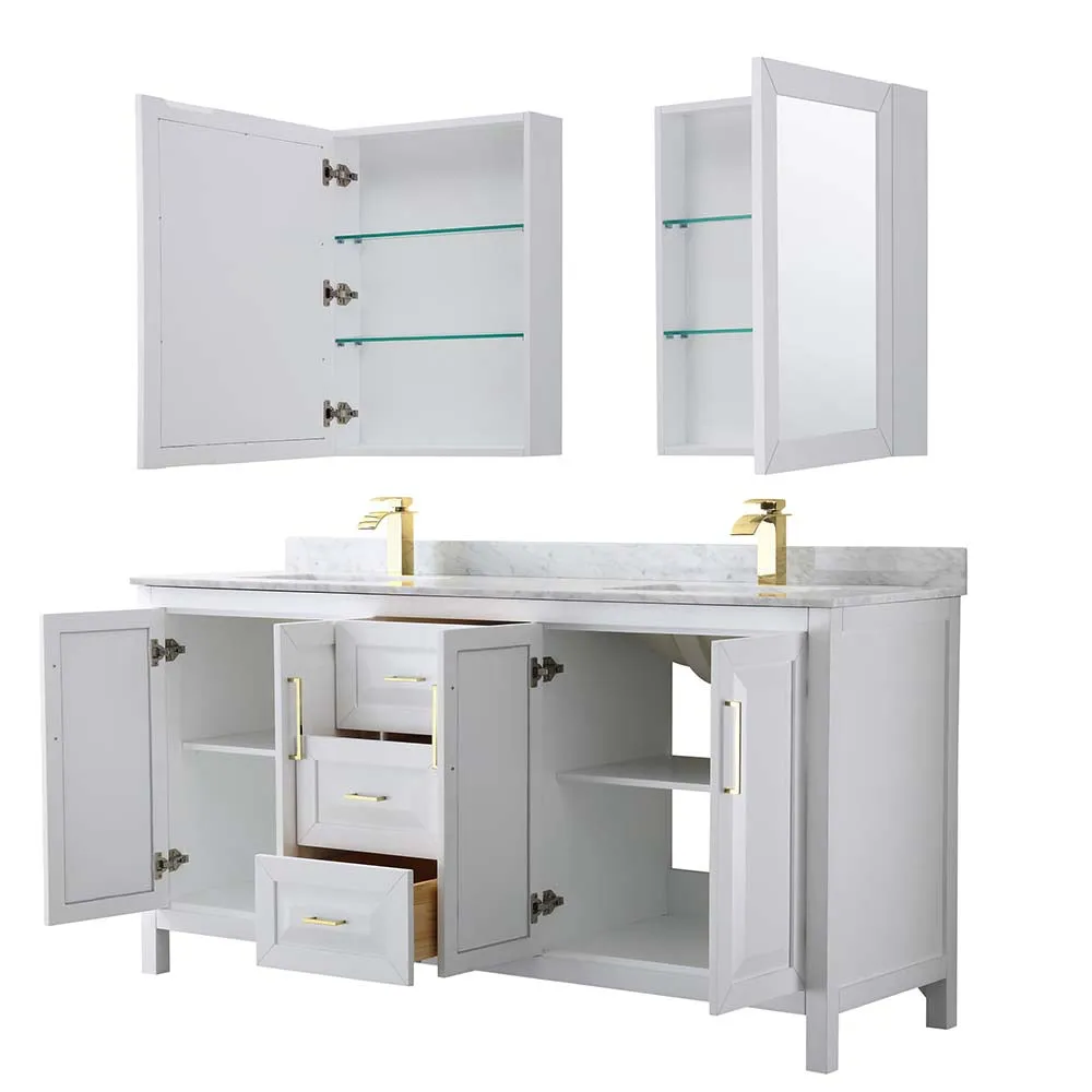 Daria 72 Inch Double Bathroom Vanity in White - Brushed Gold Trim