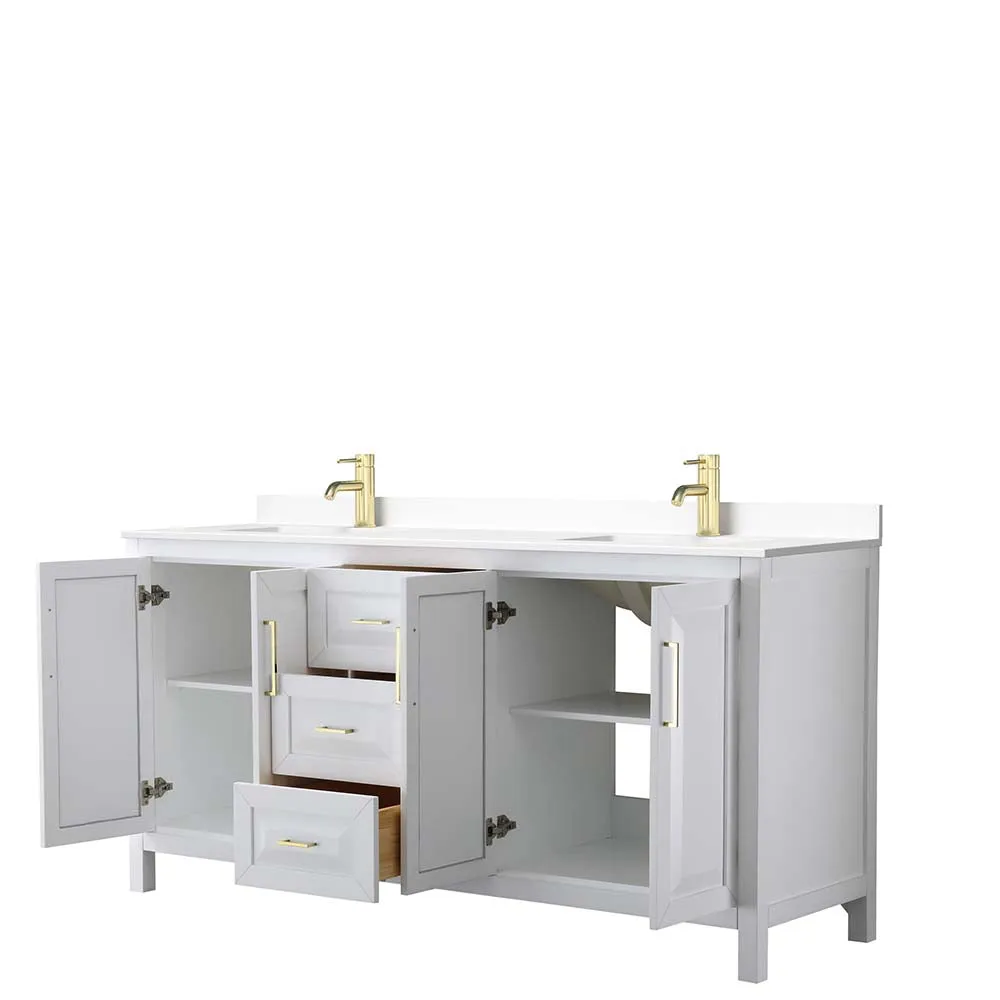 Daria 72 Inch Double Bathroom Vanity in White - Brushed Gold Trim