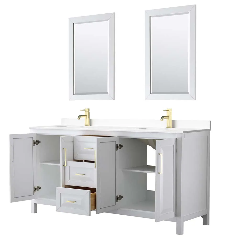 Daria 72 Inch Double Bathroom Vanity in White - Brushed Gold Trim
