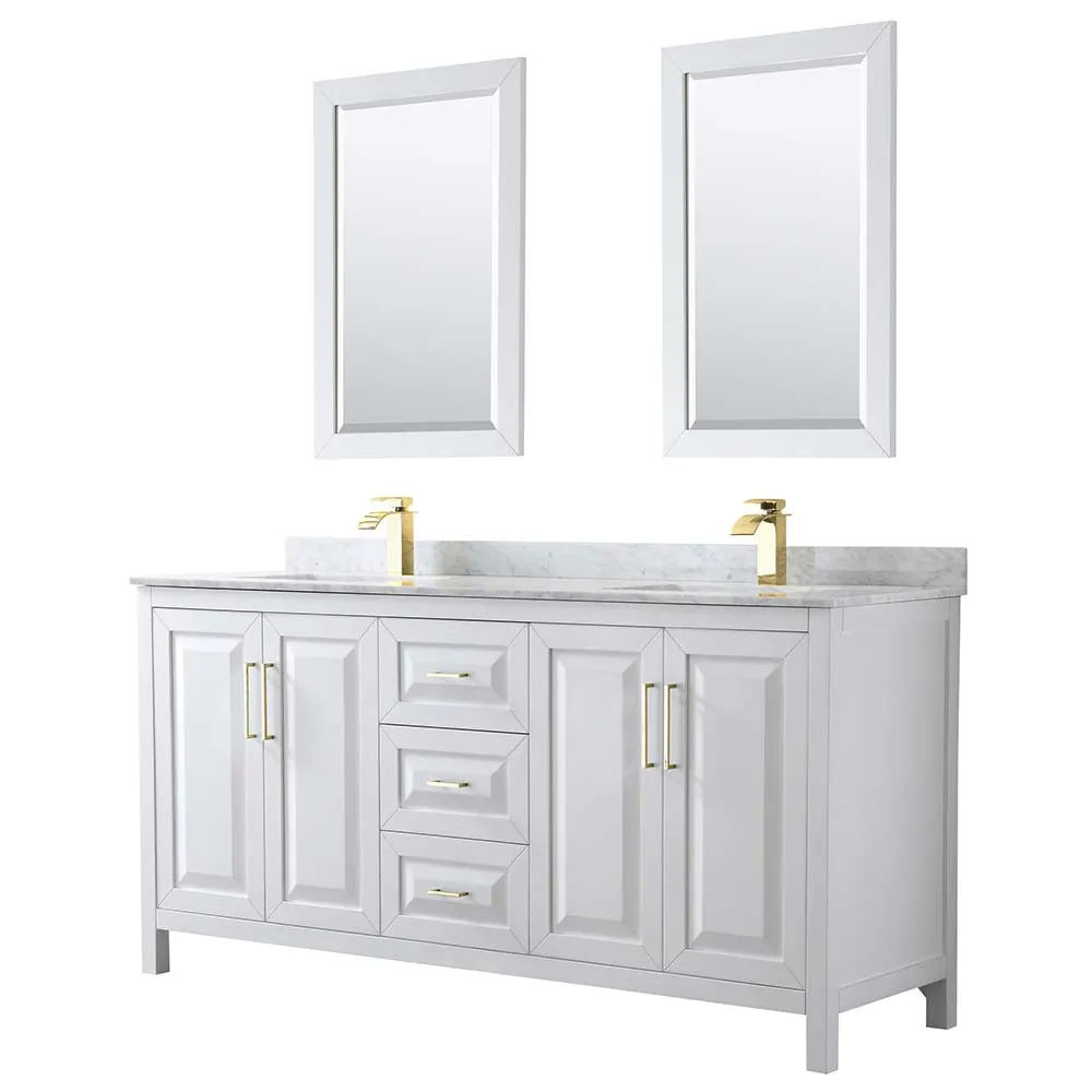 Daria 72 Inch Double Bathroom Vanity in White - Brushed Gold Trim