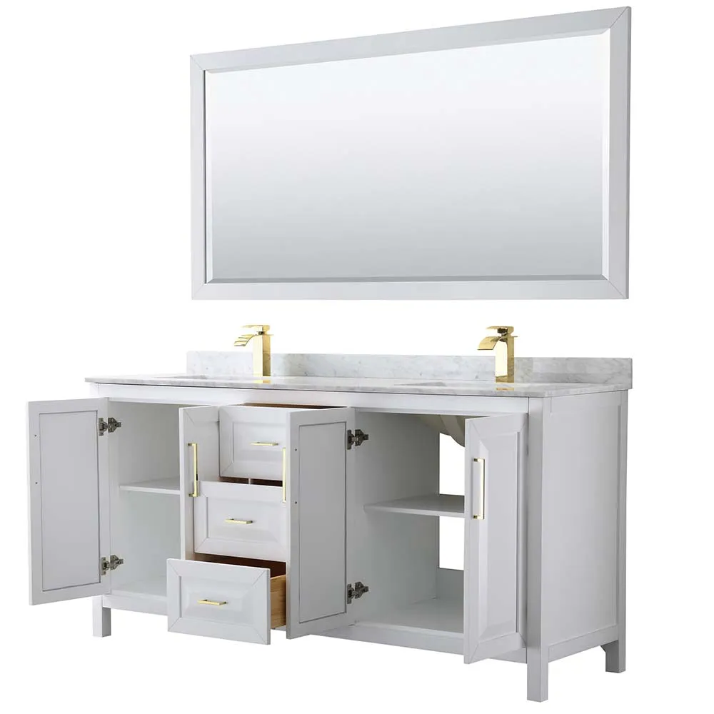Daria 72 Inch Double Bathroom Vanity in White - Brushed Gold Trim