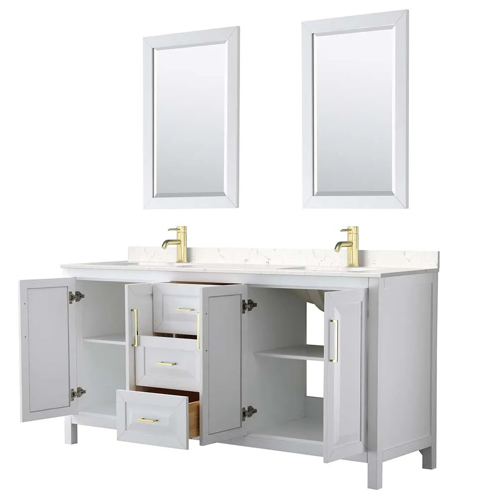Daria 72 Inch Double Bathroom Vanity in White - Brushed Gold Trim