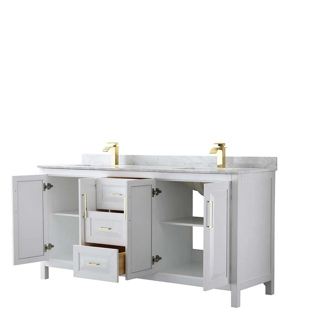 Daria 72 Inch Double Bathroom Vanity in White - Brushed Gold Trim