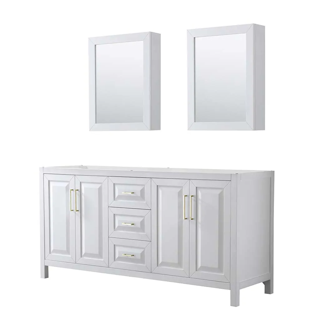 Daria 72 Inch Double Bathroom Vanity in White - Brushed Gold Trim