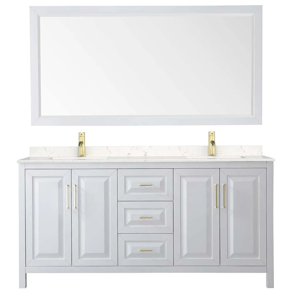 Daria 72 Inch Double Bathroom Vanity in White - Brushed Gold Trim