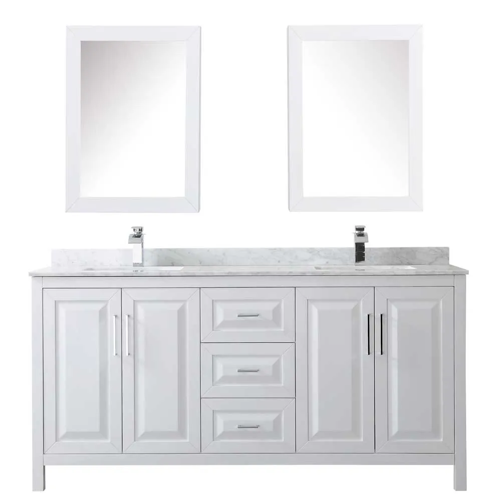 Daria 72 Inch Double Bathroom Vanity in White - Polished Chrome Trim