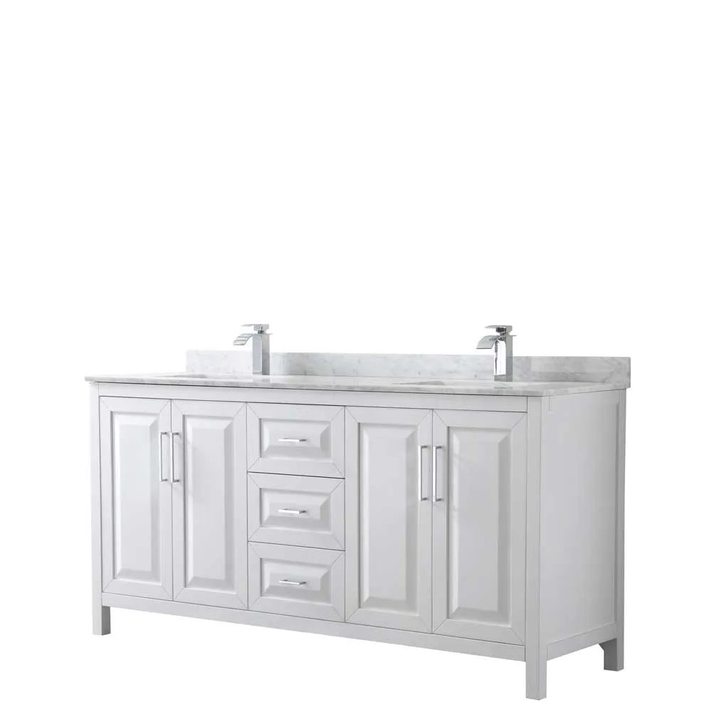Daria 72 Inch Double Bathroom Vanity in White - Polished Chrome Trim