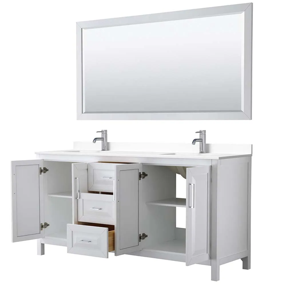 Daria 72 Inch Double Bathroom Vanity in White - Polished Chrome Trim
