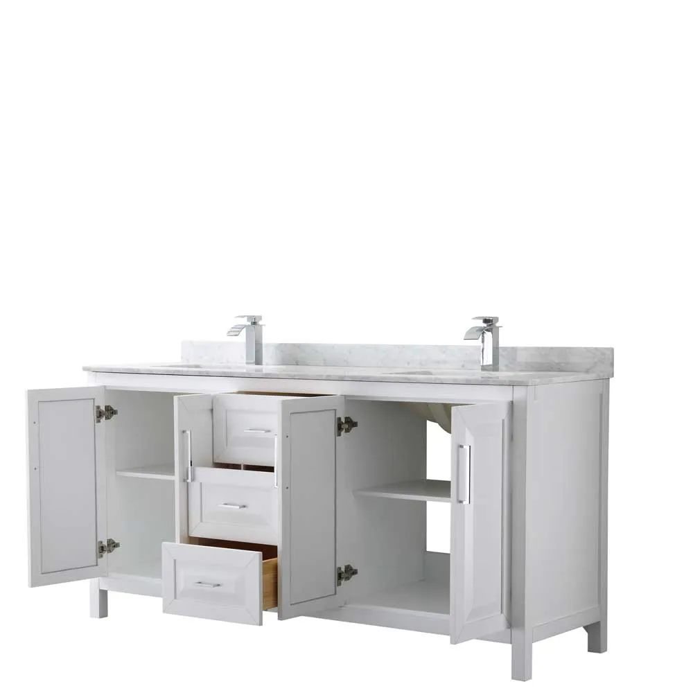 Daria 72 Inch Double Bathroom Vanity in White - Polished Chrome Trim