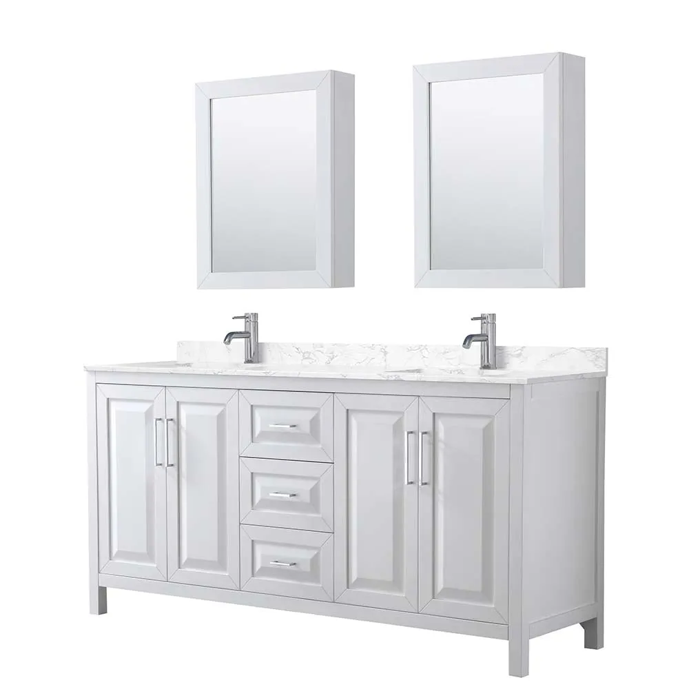 Daria 72 Inch Double Bathroom Vanity in White - Polished Chrome Trim